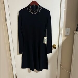 Eliza J Black Dress with Embellished Neckline